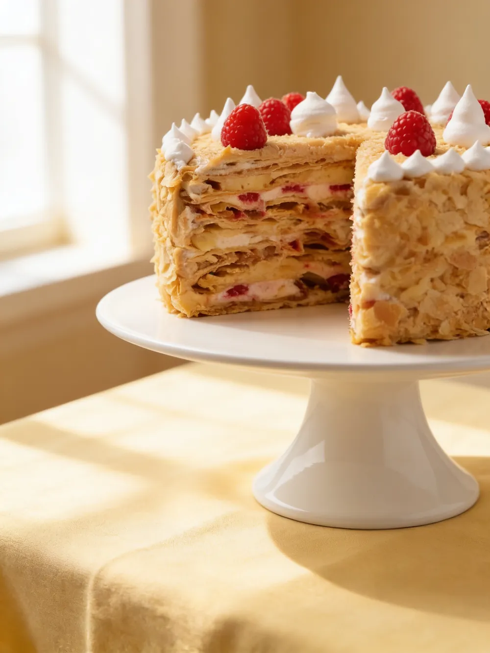 Torta Amor al corte: se ven las capas de hojarasca y el relleno