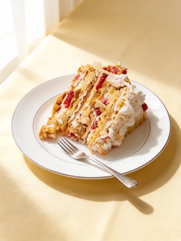 Rebanada de Torta Amor en plato de porcelana blanca